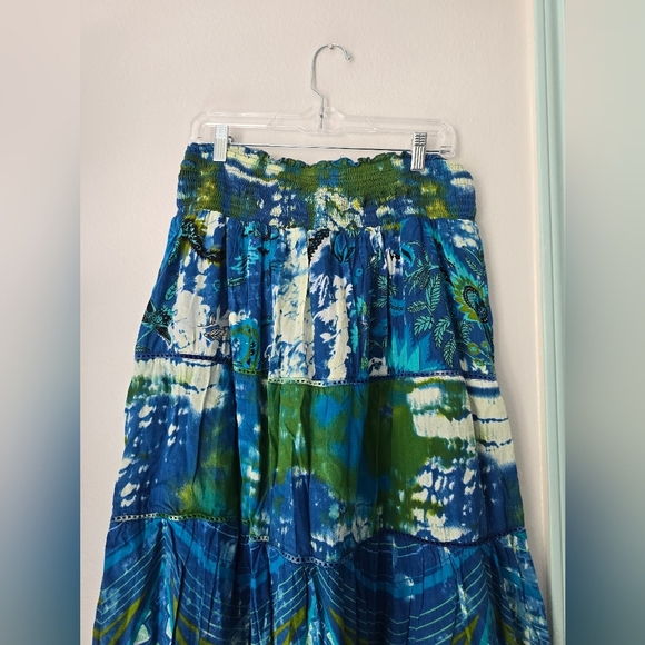 Chaudry KC Blue and Green Tie-Dye Skirt SIZE L - Picture 3 of 7